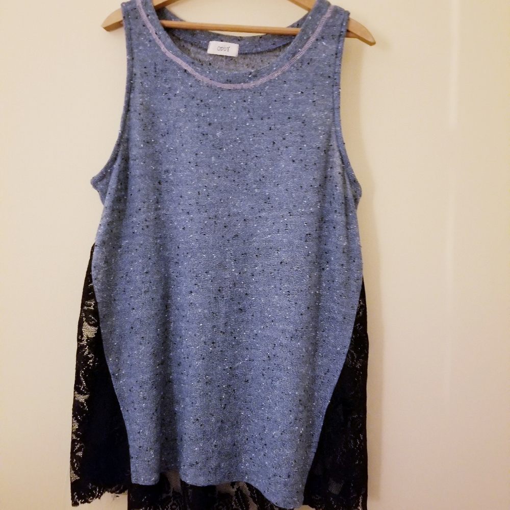 ODDY Sleeveless Lace Back Heathered Top Size M